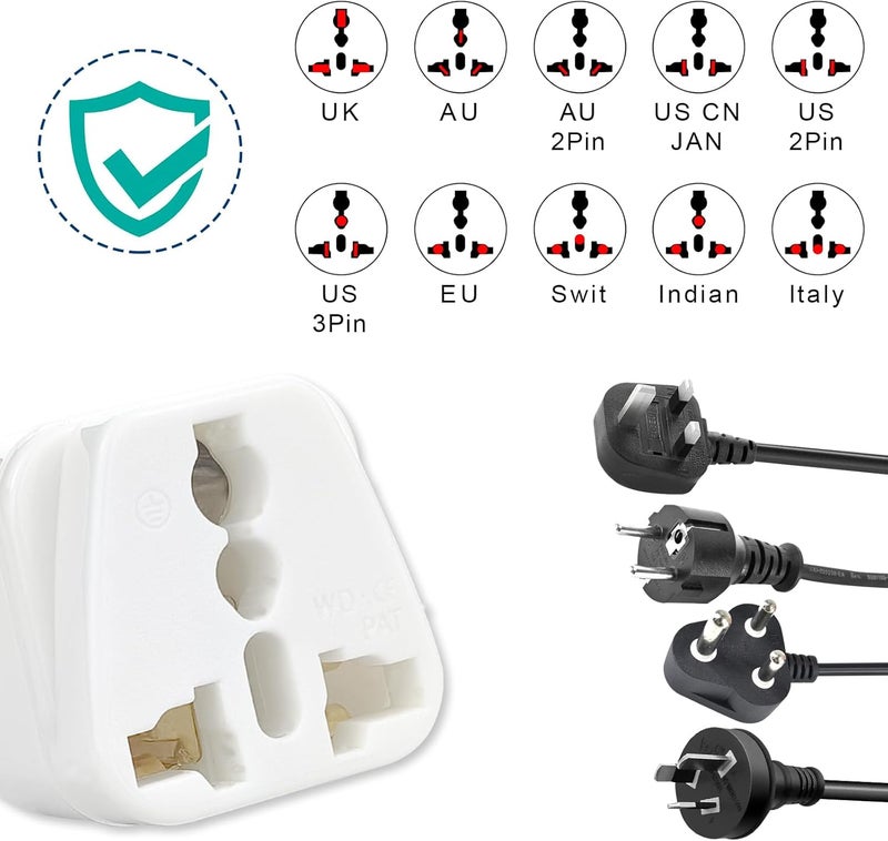 OFOAEEA Universal Adapter, Europe to US Plug Adapters, 2 Pack UK to US Plug Adaptor, India to US Plug Adapterr, American Outlet PlugAdapter, EU/UK/Au/CN/Indian to USA Power Adapter (Type B), White - Image 4